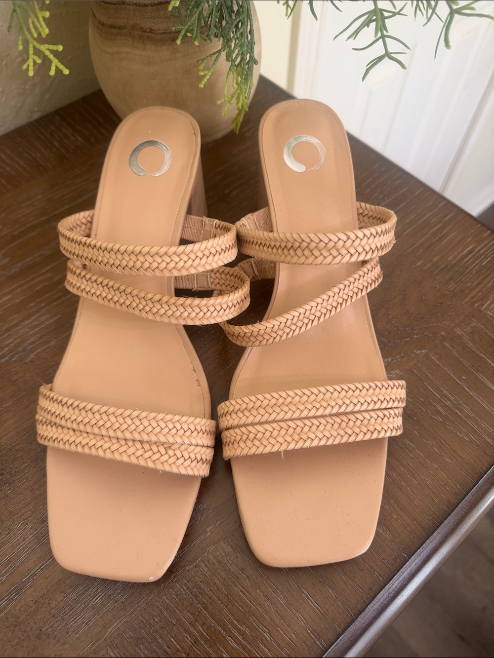 Sonoma Braided-Strap Tan Slide Mules